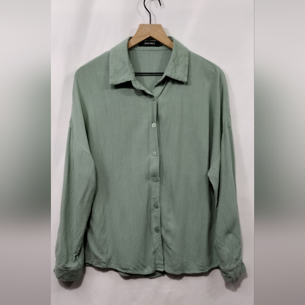 Automet Linen Blend Button Shirt Women's S Mint Retro 90s Y2K Minimalist